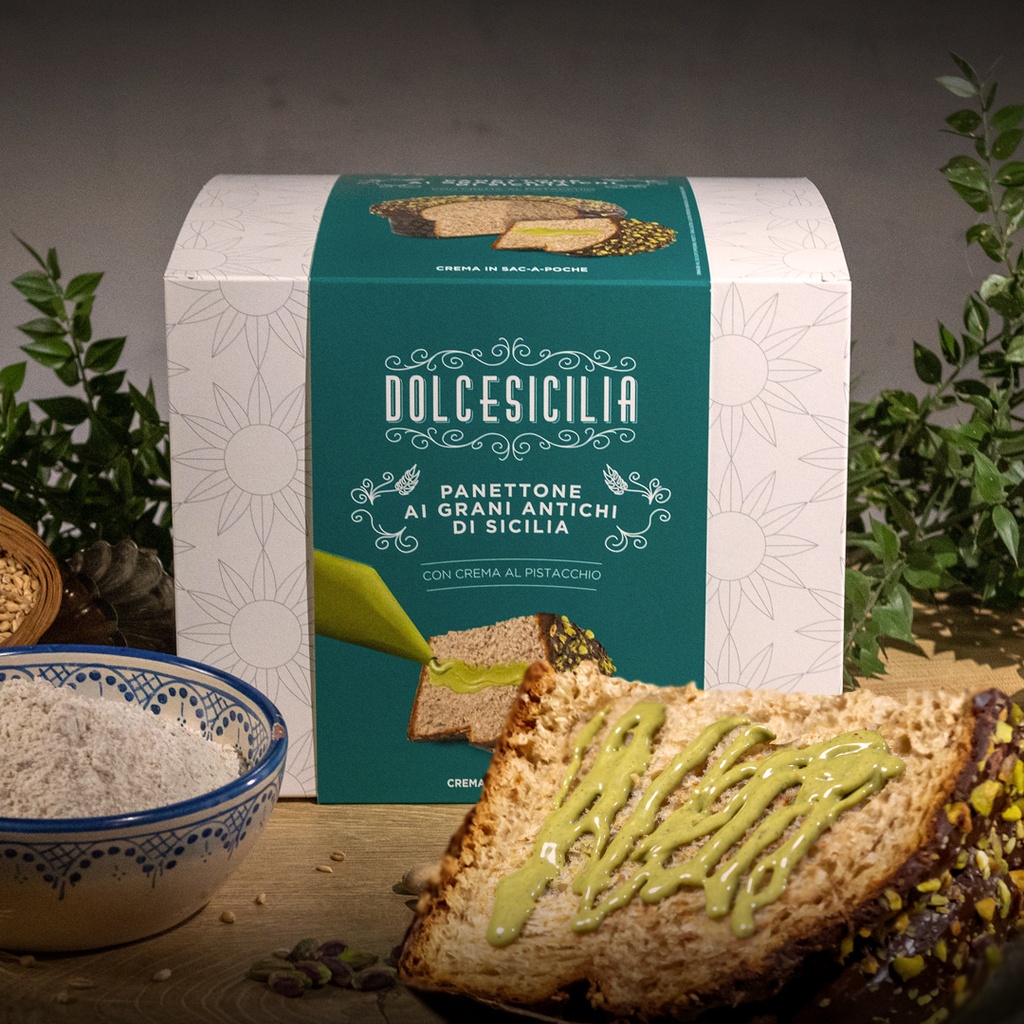 PANETTONI AI GRANI ANTICHI PISTACCHIO DOLCE SICILIA
